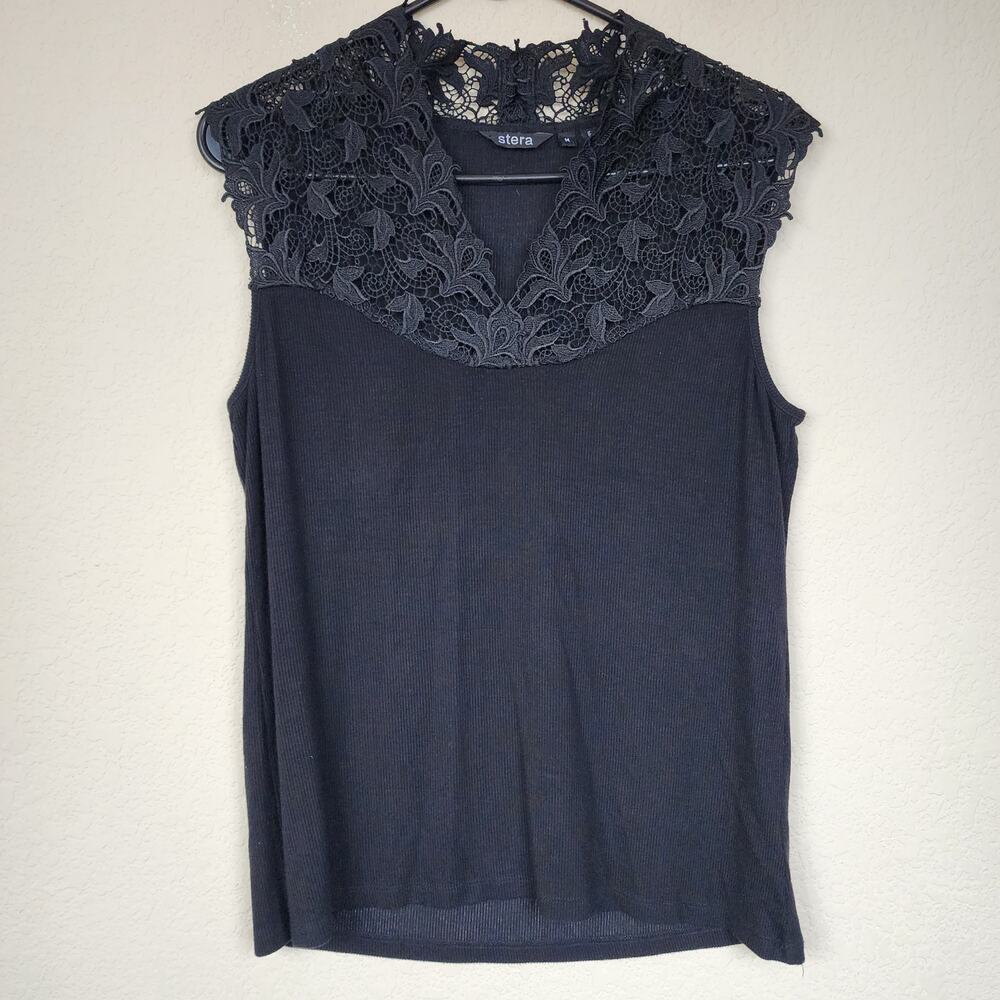Stera Medium Black Lace Gothic Tank Top Blouse